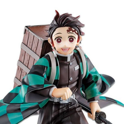 The Bandai Namco Demon Slayer Ichibansho Series Tanjiro Kamado The Fourth PVC statue depicts Tanjiro with spiky brown hair, a green and black checkered haori, wooden box, sword, and a smiling expression.