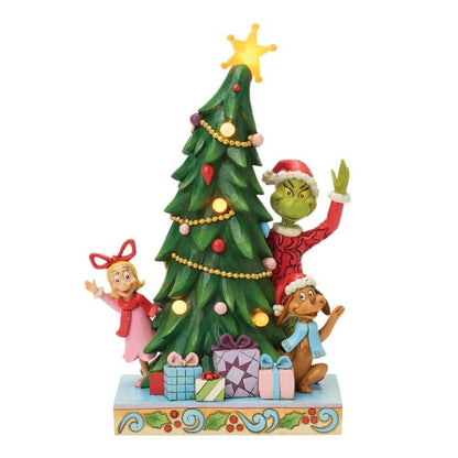 Grinch, Cindy & Max Peeking out from LED Tree  Figurine By Jim Shore 6018962