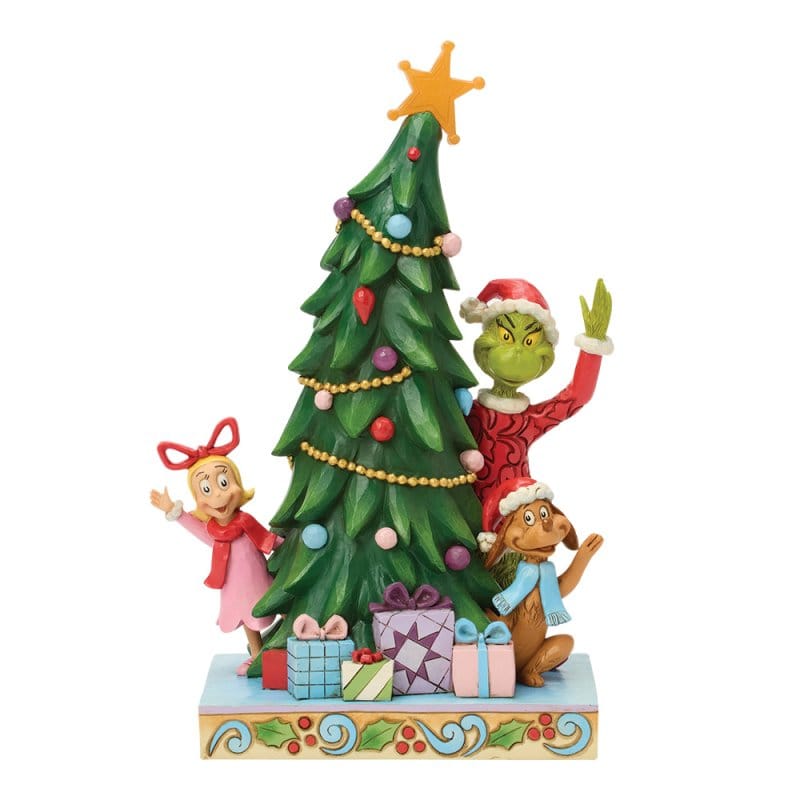 Grinch, Cindy & Max Peeking out from LED Tree  Figurine By Jim Shore 6018962