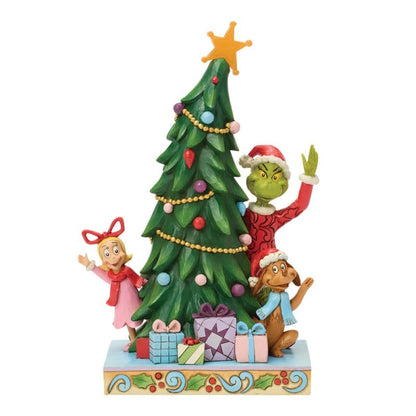 Grinch, Cindy & Max Peeking out from LED Tree  Figurine By Jim Shore 6018962