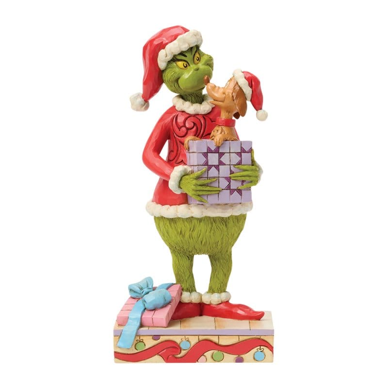 Grinch holding Gift with Max popping out Figurine By Jim Shore 6018957