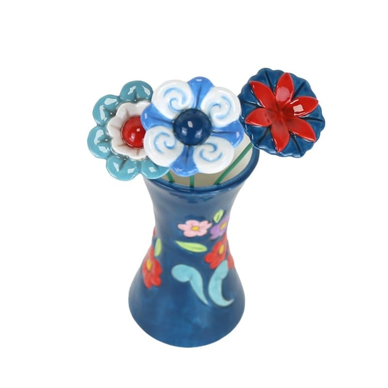 Heartwood Creek Blue Vase with Floral Motif By Jim Shore