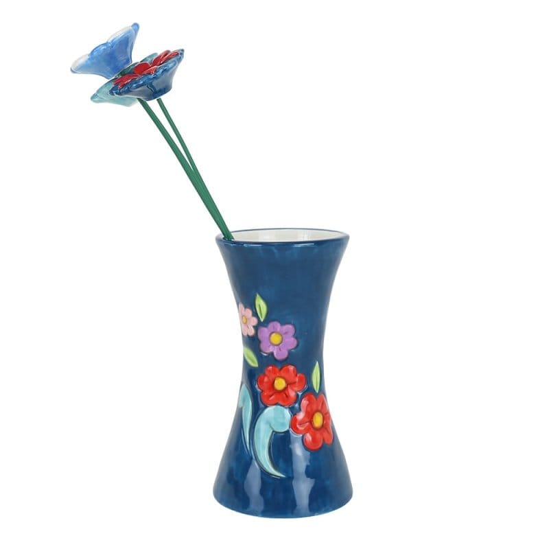 Heartwood Creek Blue Vase with Floral Motif By Jim Shore