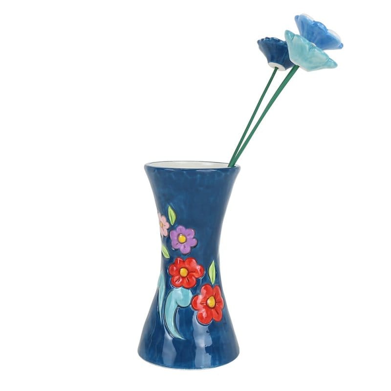 Heartwood Creek Blue Vase with Floral Motif By Jim Shore