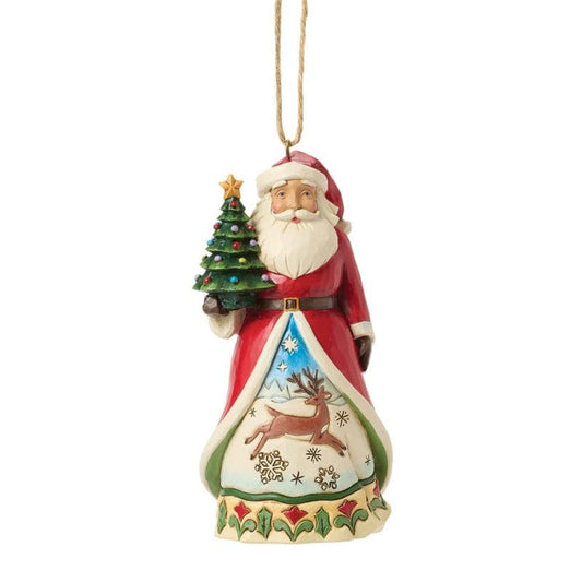 Heartwood Creek By Jim Shore Santa With Vintage Christmas Tree Hanging Ornament 6017046