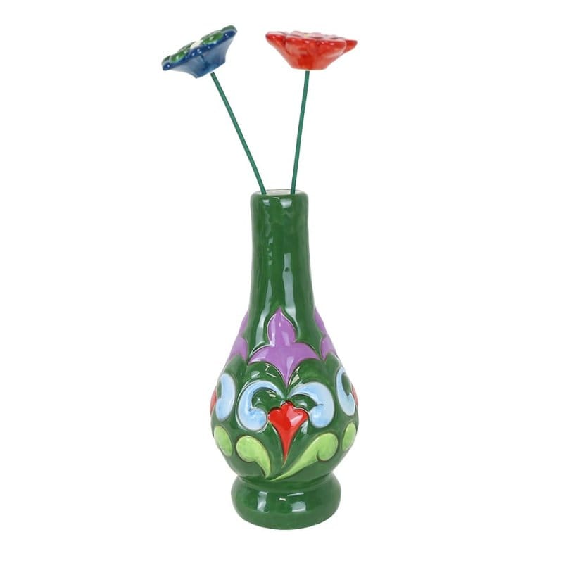 Heartwood Creek Green Vase with Floral Motif By Jim Shore