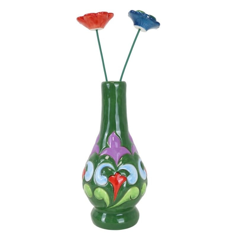Heartwood Creek Green Vase with Floral Motif By Jim Shore