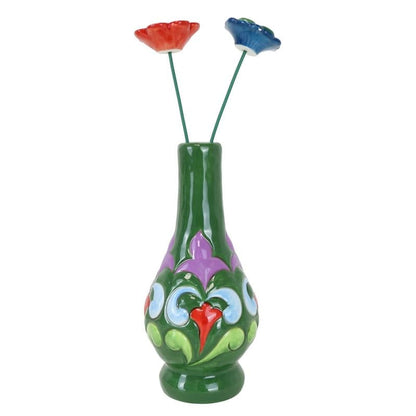 Heartwood Creek Green Vase with Floral Motif By Jim Shore