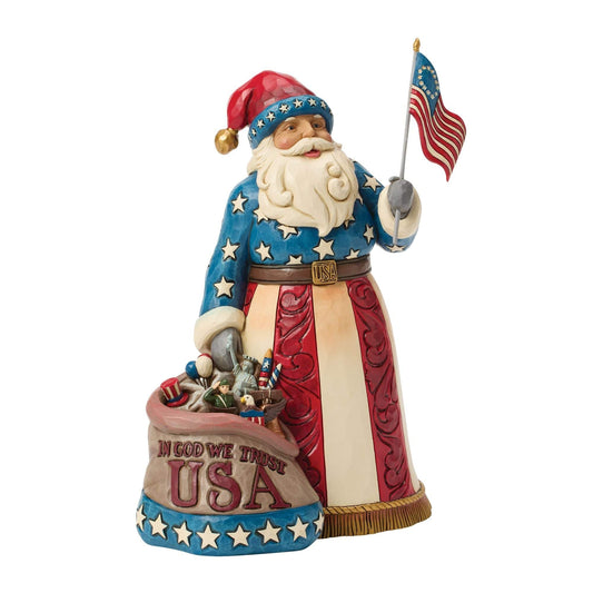 Heartwood Creek Patriotic Santa With Flag Figurine By Jim Shore