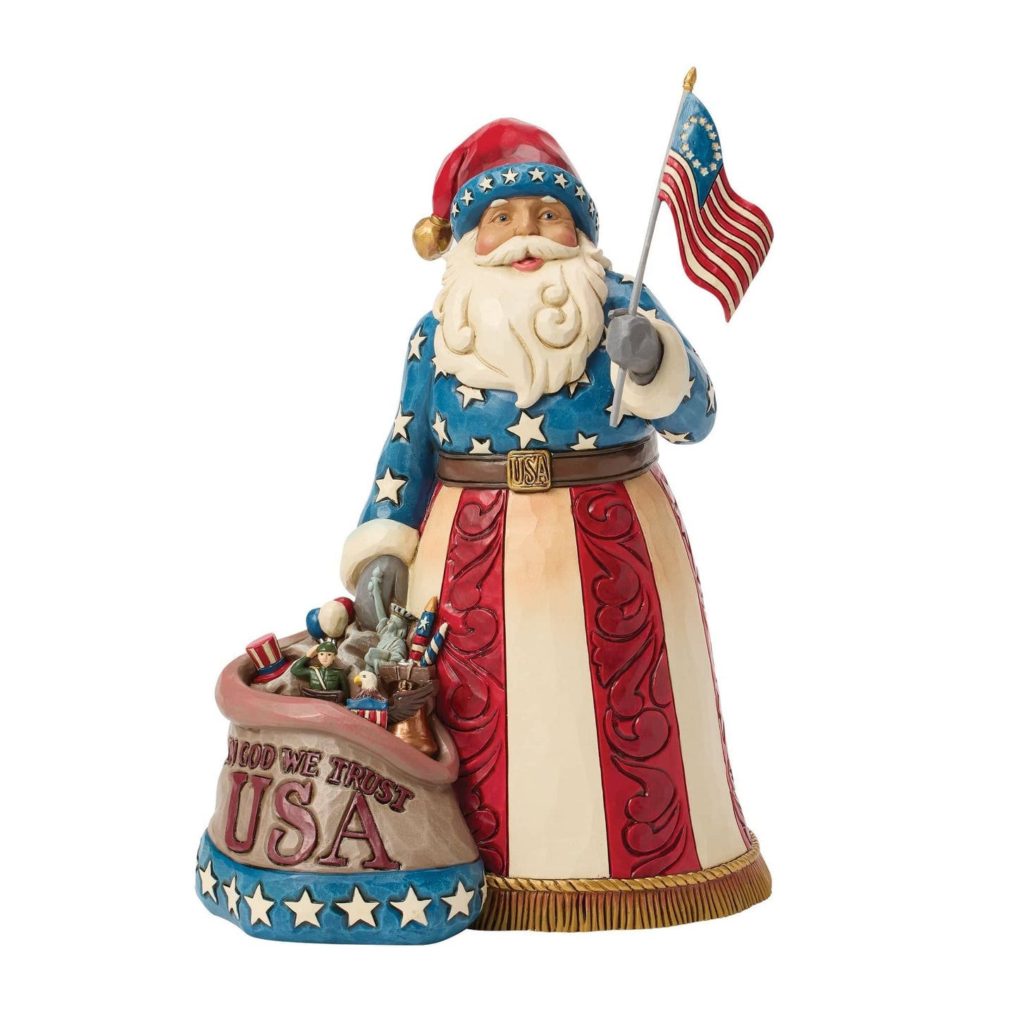 Heartwood Creek Patriotic Santa With Flag Figurine By Jim Shore