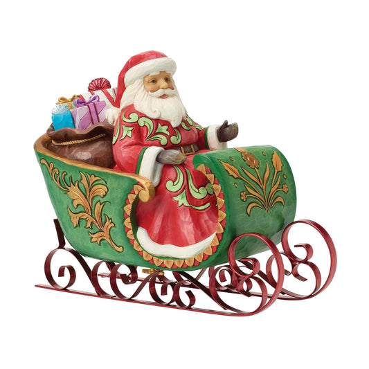 Heartwood Creek Santa In Musical Sleigh Figurine By Jim Shore