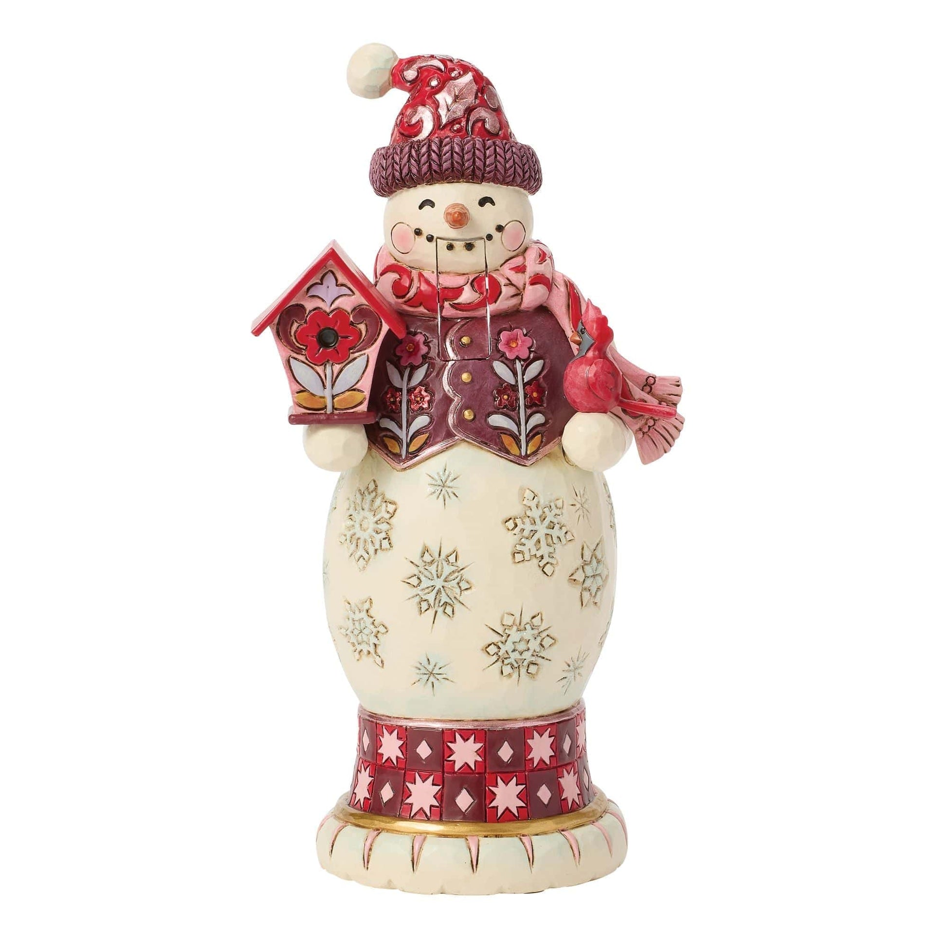 Heartwood Creek Snowman Nutcracker Red and Pink Figurine By Jim Shore