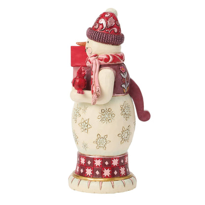 Heartwood Creek Snowman Nutcracker Red and Pink Figurine By Jim Shore