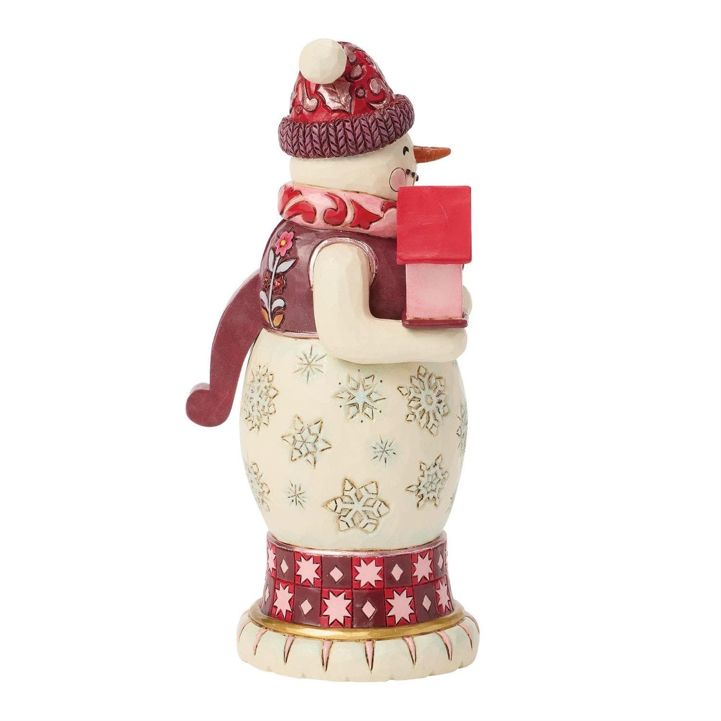 Heartwood Creek Snowman Nutcracker Red and Pink Figurine By Jim Shore