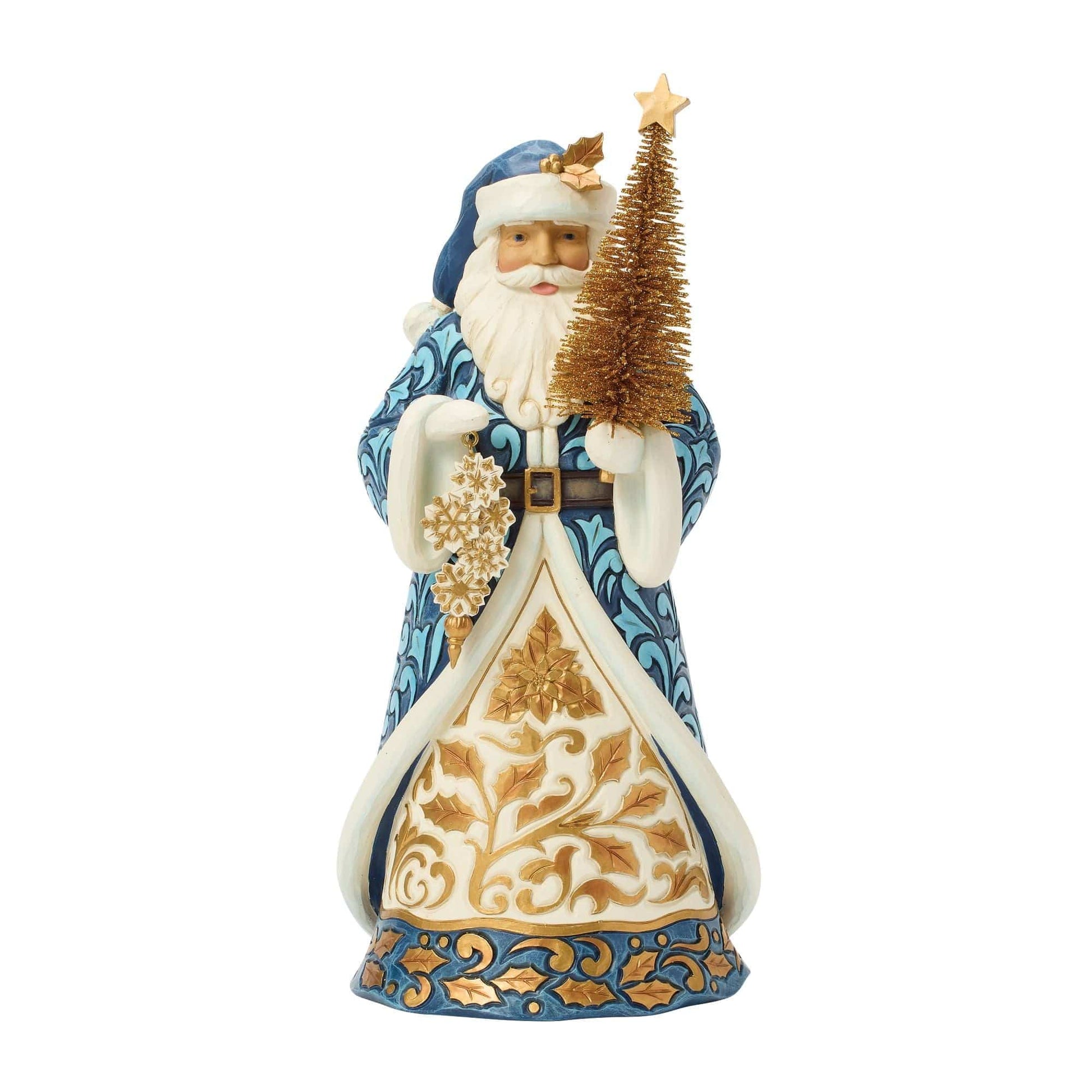 Heartwood Creek Twilight Blue and Gold Santa with Sisal Tree Figurine By Jim Shore
