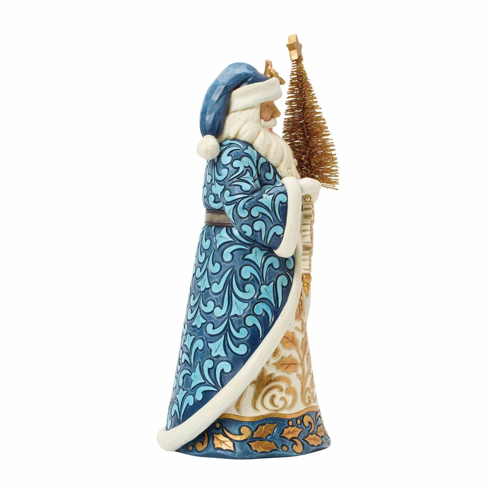 Heartwood Creek Twilight Blue and Gold Santa with Sisal Tree Figurine By Jim Shore