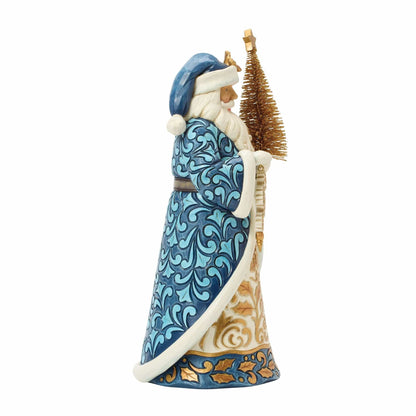 Heartwood Creek Twilight Blue and Gold Santa with Sisal Tree Figurine By Jim Shore