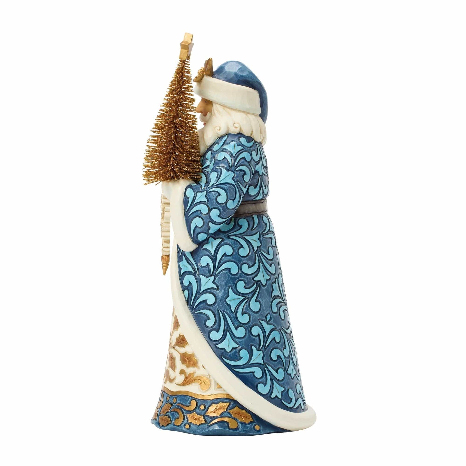 Heartwood Creek Twilight Blue and Gold Santa with Sisal Tree Figurine By Jim Shore