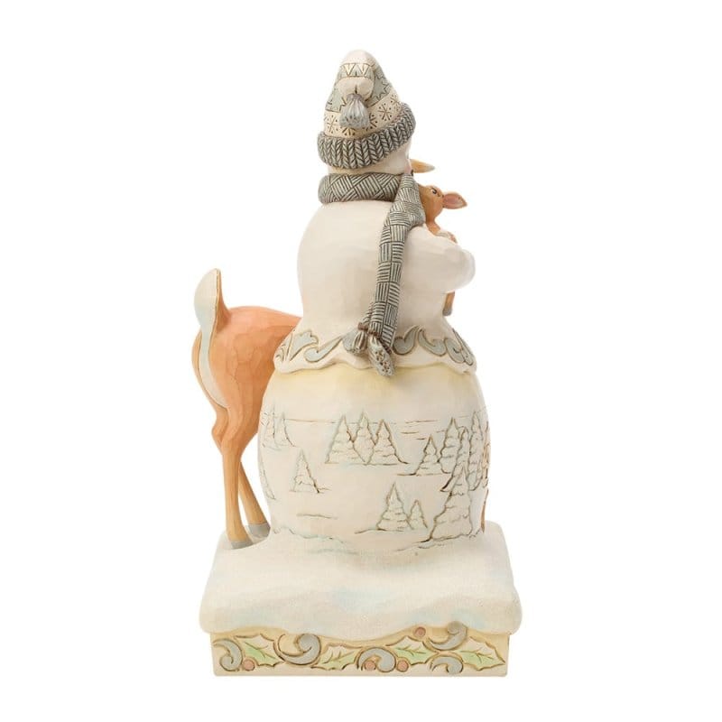 Heartwood Creek White Woodland Snowman Holding Fawn Figurine By Jim Shore