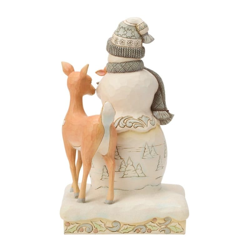 Heartwood Creek White Woodland Snowman Holding Fawn Figurine By Jim Shore