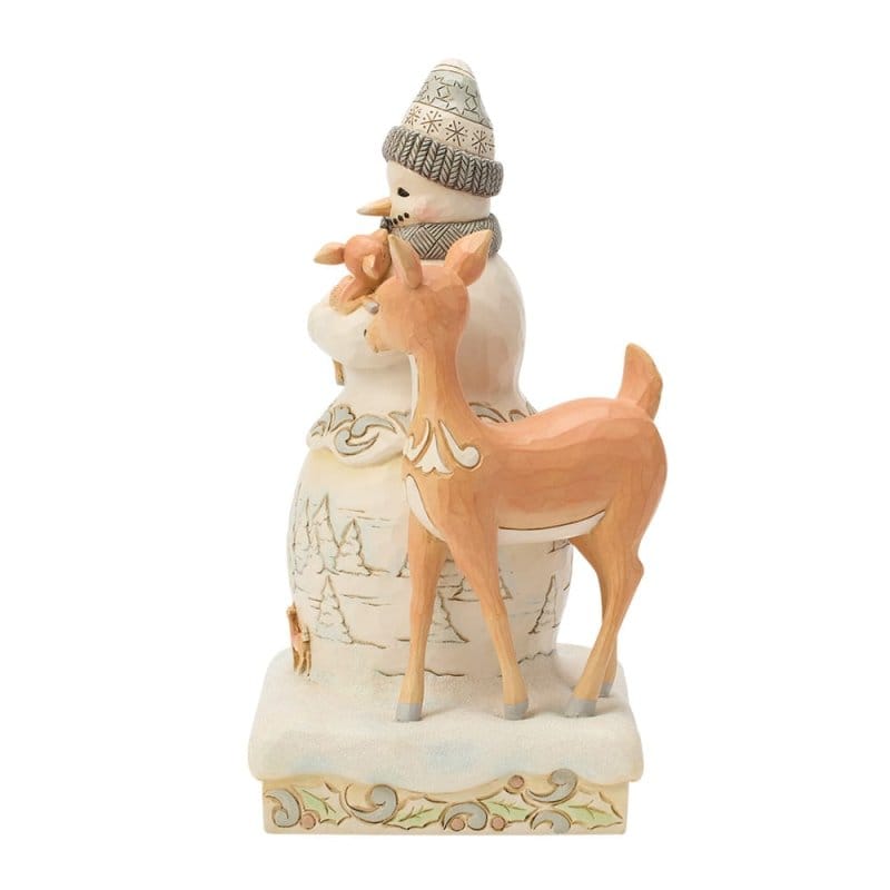 Heartwood Creek White Woodland Snowman Holding Fawn Figurine By Jim Shore