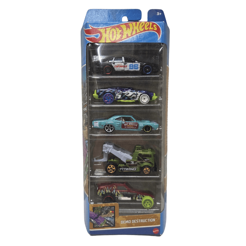 Hot Wheels 5 Car Pack Demo Destruction Gold Packaging