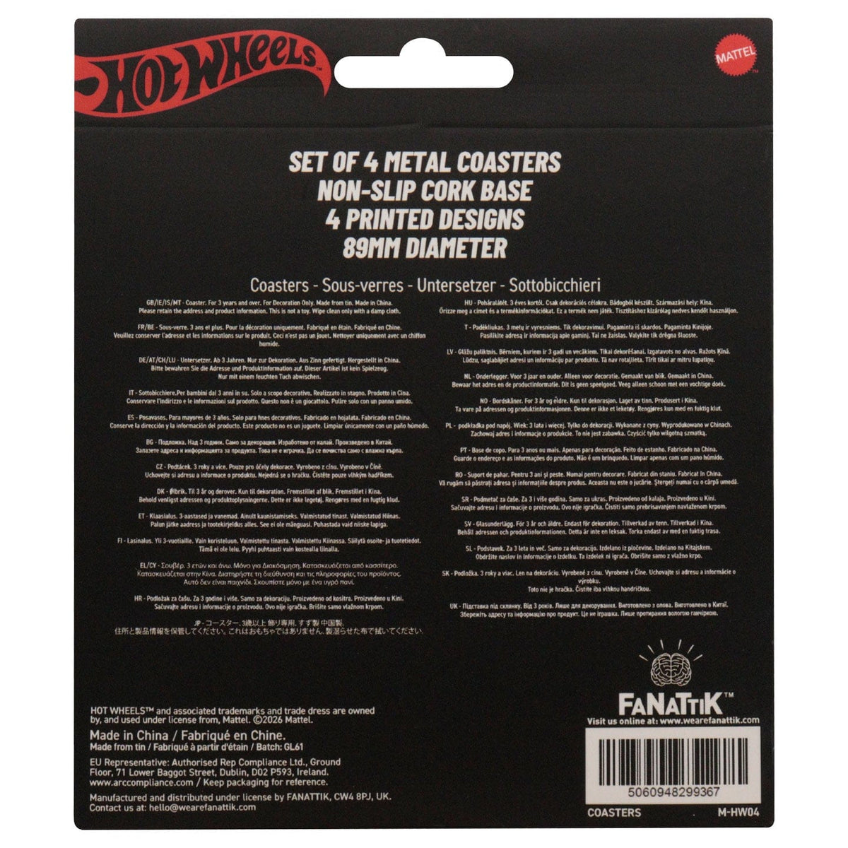 Hot Wheels Set of Four Printed Metal Coasters