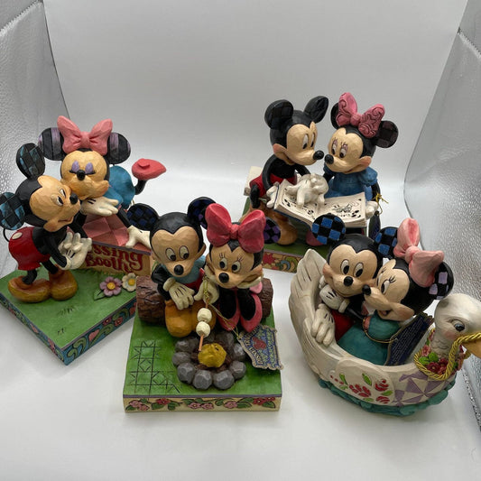 Disney Traditions Valentines Mickey and Minnie 4 Pack Bundle Figurines - Kissing Booth, Campfire, Sharing Memories and Lovebirds