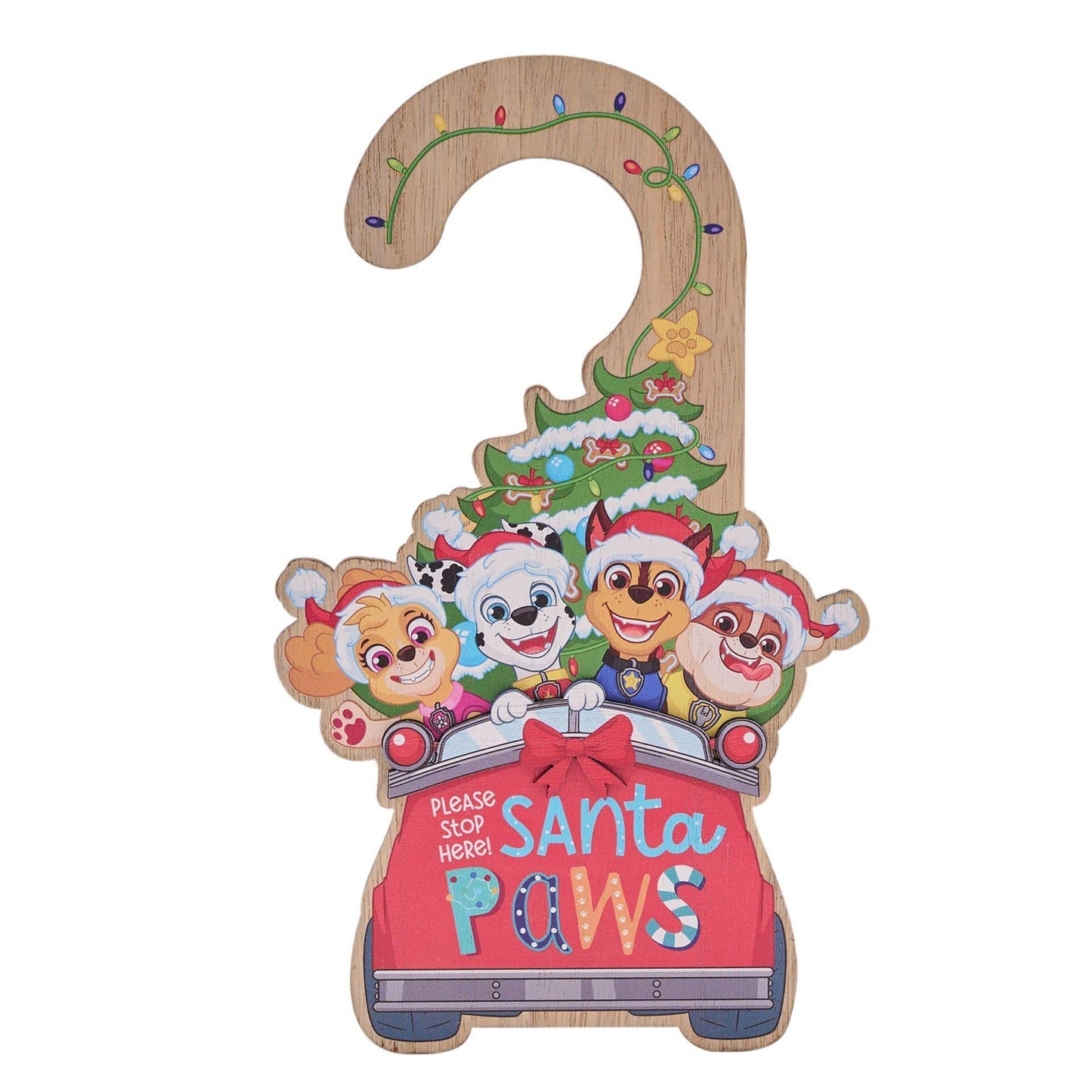 Paw Patrol Santa Stop Here Wooden Door Hanger