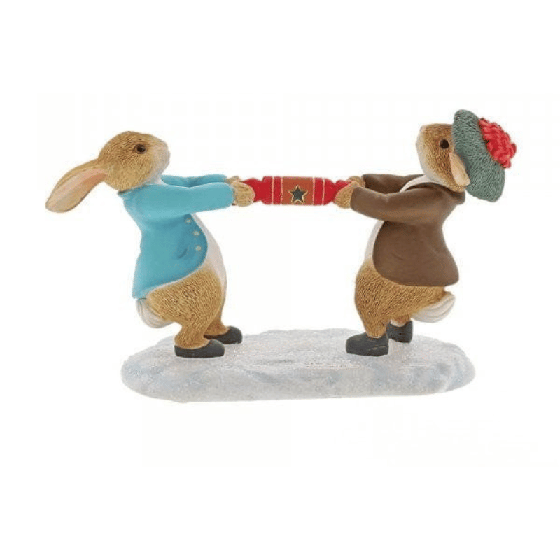 Peter Rabbit and Benjamin Pulling a Cracker Figurine
