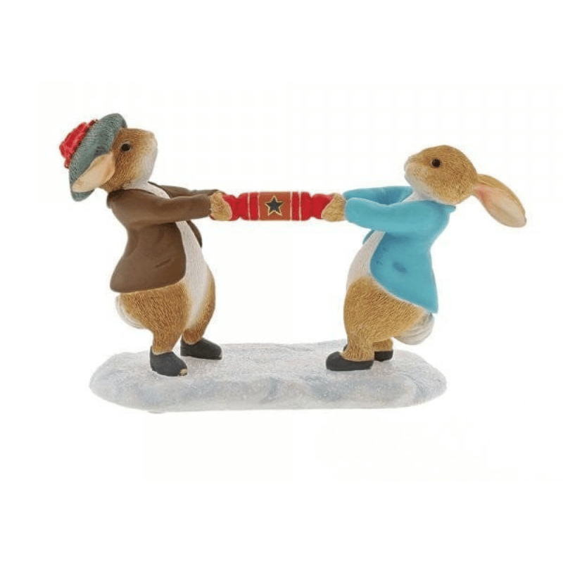 Peter Rabbit and Benjamin Pulling a Cracker Figurine