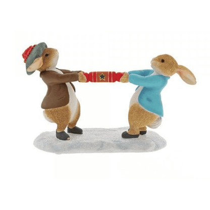 Peter Rabbit and Benjamin Pulling a Cracker Figurine