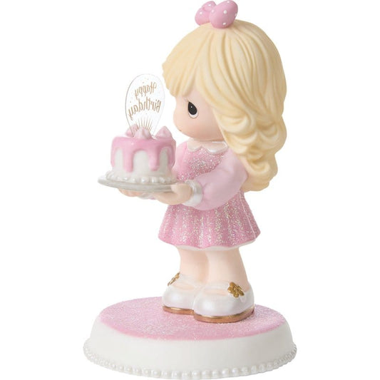 Precious Moments Blonde Birthday Girl with Cake Figurine