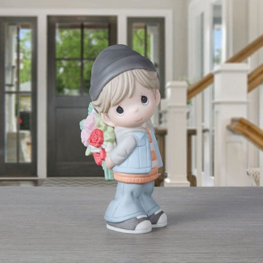 Precious Moments Boy Holding Flowers Figurine