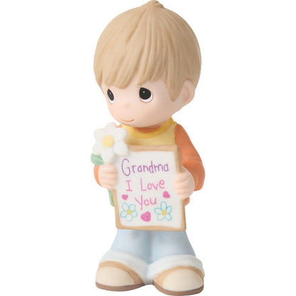 Precious Moments Grandma Boy with Sign and Flower Figurine