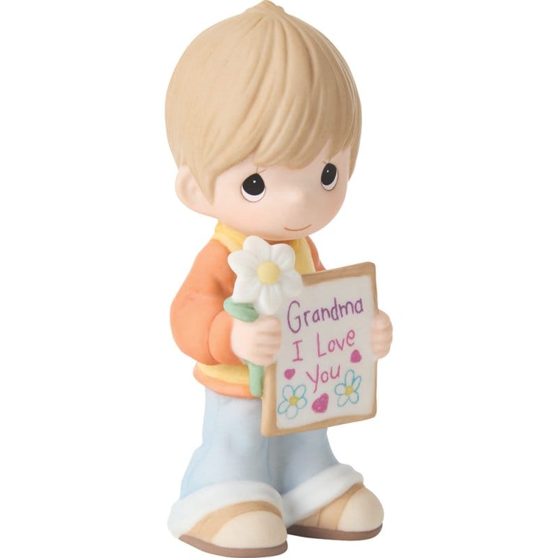 Precious Moments Grandma Boy with Sign and Flower Figurine