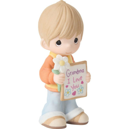 Precious Moments Grandma Boy with Sign and Flower Figurine