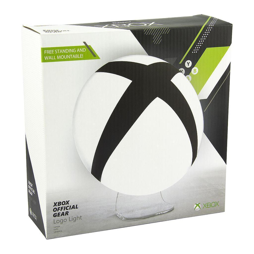 The Paladone Xbox Logo Light features a spherical lamp with the black Xbox X logo on white, perfect for gamers and Xbox fans. It is both free standing and wall mountable, as highlighted on the packaging. Boxed by Paladone.