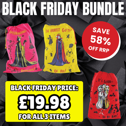 Set of 3 Disney Enchanting Christmas Sacks - Maleficent, Cruella de Vil and Evil Queen