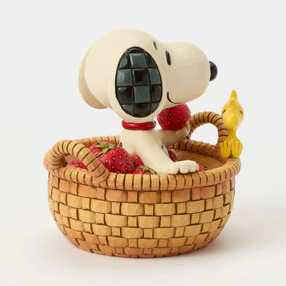Snoopy in Basket of Strawberries Figurine Peanuts By Jim Shore