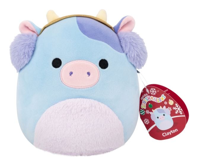 Squishmallows 7.5" Christmas Clayton the Blue Cow with Earmuffs Plush