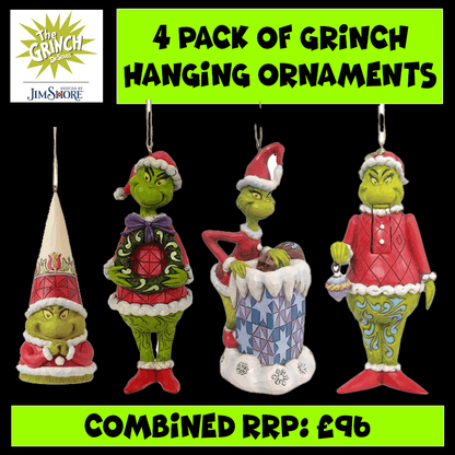 The Grinch By Jim Shore Christmas Hanging Ornaments Value Bundle - Set of 4 Figurines