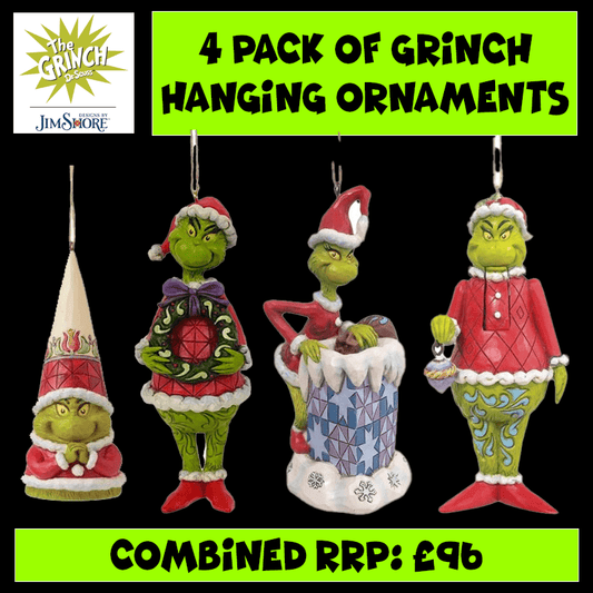 The Grinch By Jim Shore Christmas Hanging Ornaments Value Bundle - Set of 4 Figurines