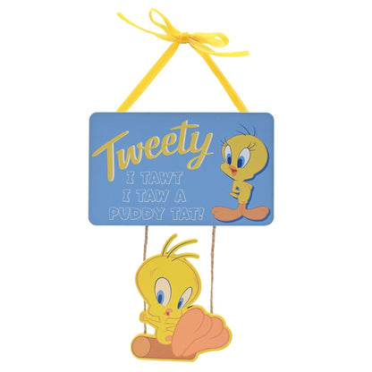 Warner Bros Looney Tunes Tweety Pie MDF Plaque With Swinging Tweety